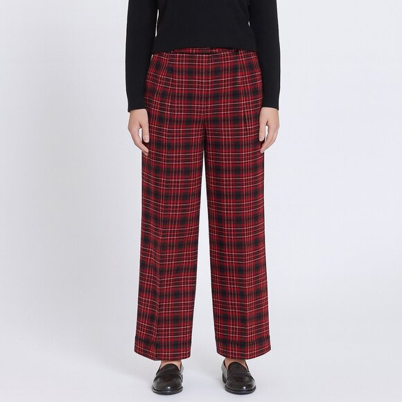 Peter Nygard Wide Leg Plaid Pants Red Black Wool Blend Tartan Canada Size 12 - Picture 1 of 13